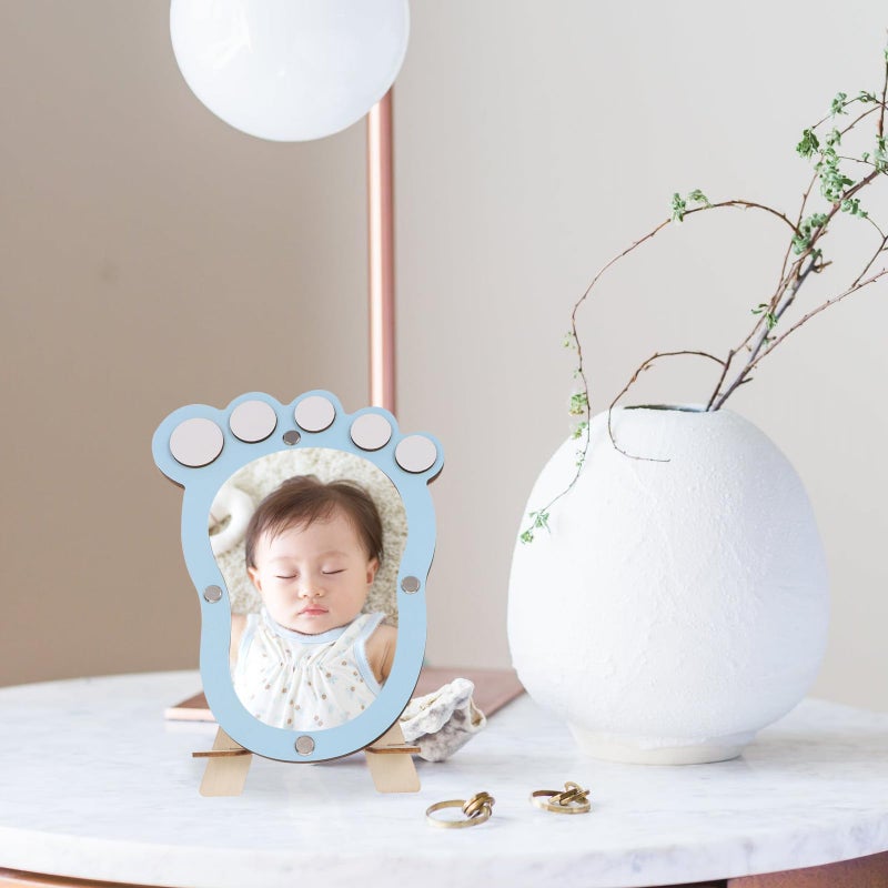 Light Blue Baby Growth Record Footprint Photo Frame with Monthly Memory Display Milestone Holder - Image 4