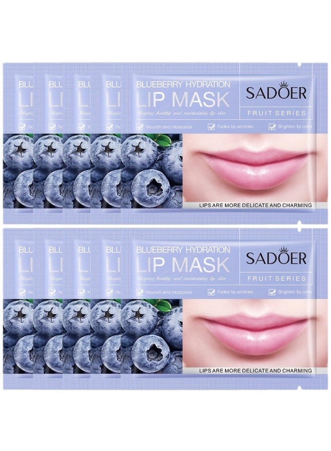 SADOER 10 قطع قناع ترطيب الشمّام الأزرق لترطيب الشفاه مغذي مرطب مضيء قناع الشفاه بالشمّام الأزرق يقلل من خطوط الشفاه وتجاعيد الشفاه أقنعة الشفاه الرقيقة الجذابة 10x8G - Image 1