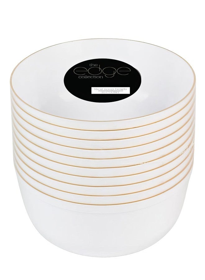 Blue Sky Edge White With Gold Rim Bowls - 16 oz (10 Count) Disposable Round Plastic Bowls for Parties, Events & Special Occasions - Image 4