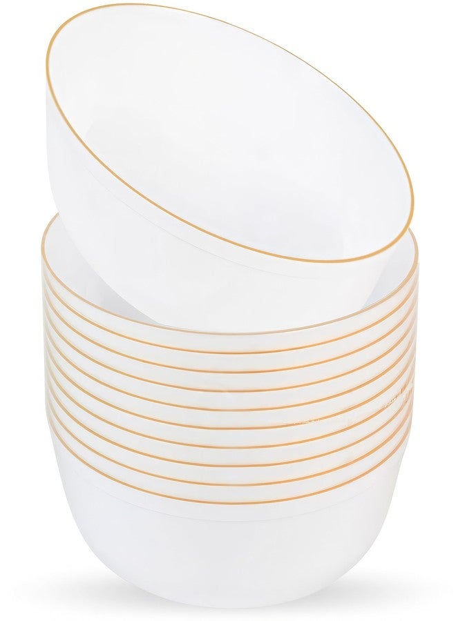 Blue Sky Edge White With Gold Rim Bowls - 16 oz (10 Count) Disposable Round Plastic Bowls for Parties, Events & Special Occasions - Image 1