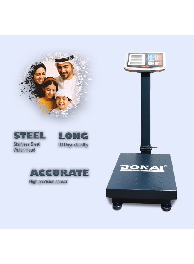 BONAI 200kg Digital Platform Scale Heavy Duty Electronic Weighing Machine with Stainless Steel Indicator High Precision Sensors and 90 Degree Foldable Design for Warehouse Commercial Use BN-HK135 - Image 5