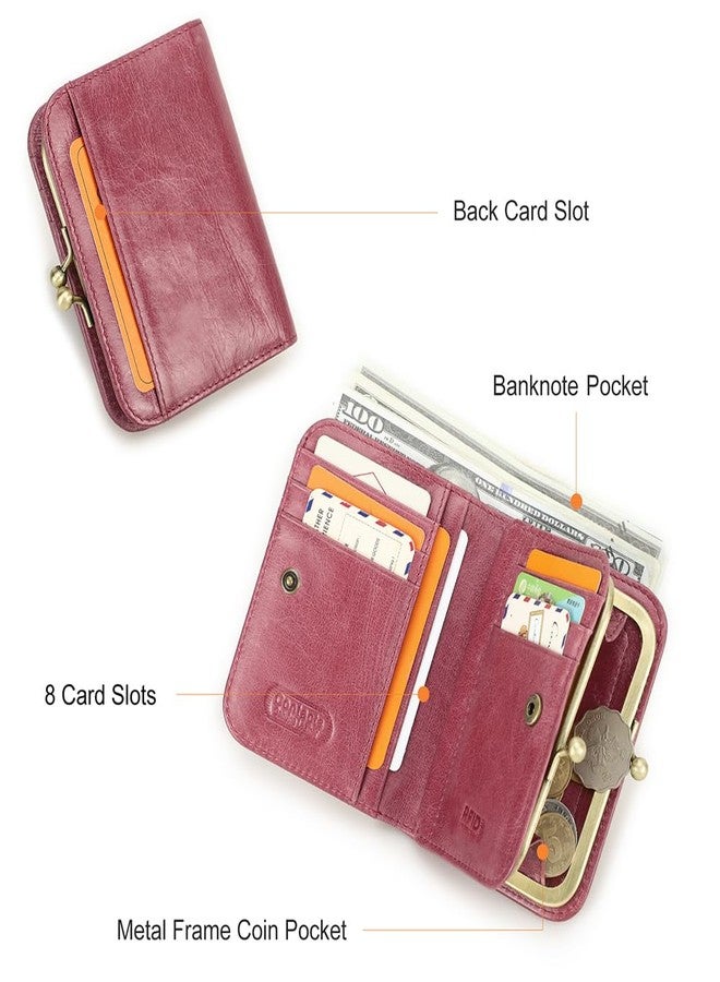 كونتاكتس محفظة كونتاكتس من الجلد الطبيعي بالكامل للنساء، مزودة بقفل كبس، محفظة نقود معدنية، محفظة بطاقات ثنائية الطي بتصميم كلاسيكي، محفظة صغيرة لطيفة مزودة بتقنية RFID (لون وردي) - Image 5