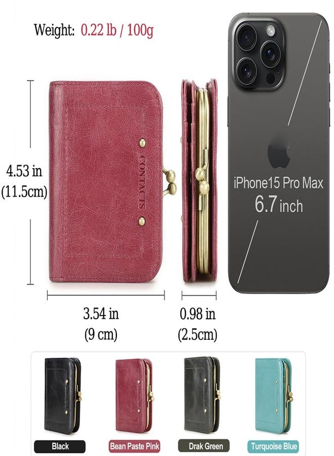 كونتاكتس محفظة كونتاكتس من الجلد الطبيعي بالكامل للنساء، مزودة بقفل كبس، محفظة نقود معدنية، محفظة بطاقات ثنائية الطي بتصميم كلاسيكي، محفظة صغيرة لطيفة مزودة بتقنية RFID (لون وردي) - Image 3