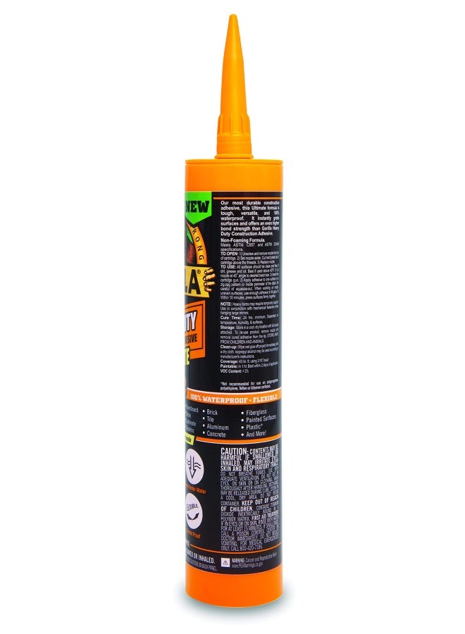 Gorilla Heavy Duty Ultimate Construction Adhesive, 9 Ounce Cartridge, White, (Pack of 1) Fastest Grab, Instant Hold, High Strength, 100% Waterproof, Withstands Extreme Temperatures, Gap Filling | Use On Metal, Wood, Brick (White) - Image 2