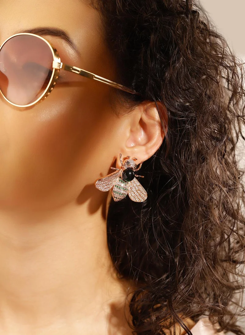 ISHIN Black Colour Blush Tone Plated AD Studs Earring