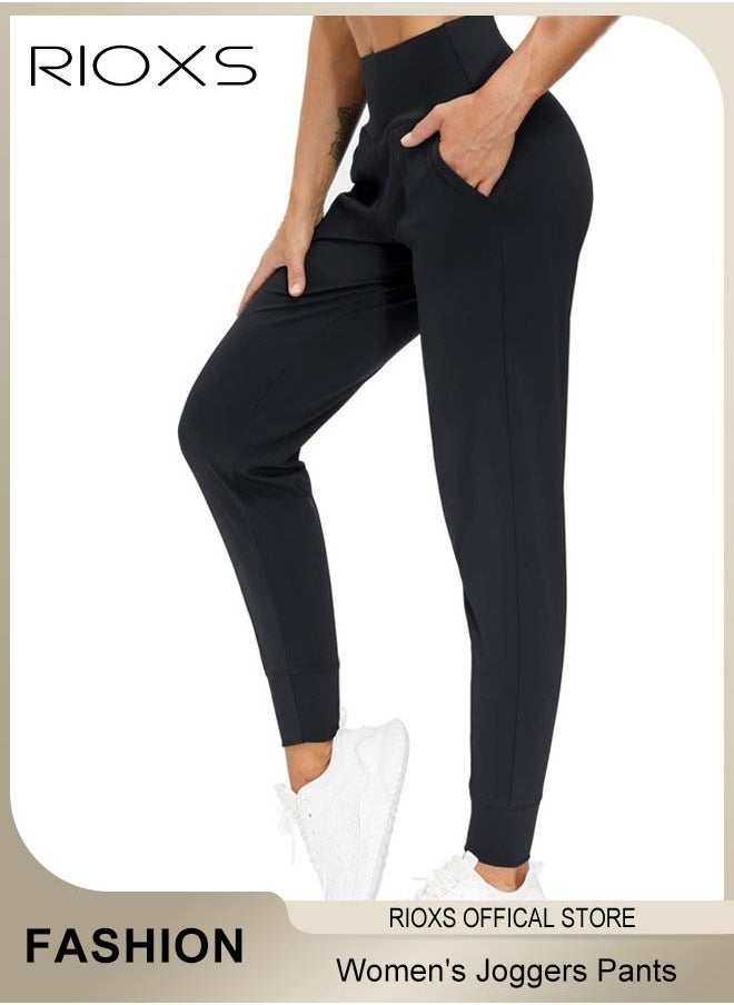 RIOXS Women's Joggers Pants,Comfy High Waisted Trousers,Lightweight Athletic Leggings Pants,Casual Sweatpants For Gym Workout Yoga Running,Stretch Pants With Pocket For Women Ladies  - Image 1