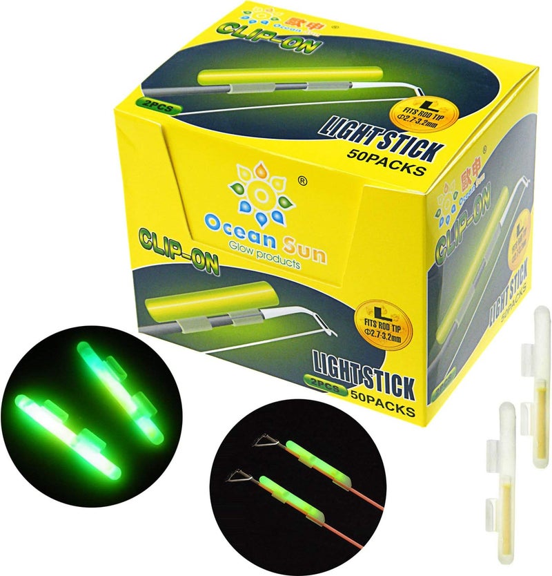 THKFISH Fishing Glow Sticks Rod Tip Glow Sticks Fishing Rod Floats Glow Stick Fishing Rod Night Fishing Light Fishing Green Fluorescent Light 100pcs(50bags) #M #L #XL - Image 1