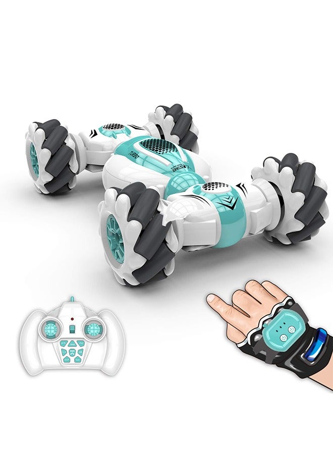 Arabest سيارة تعمل بالتحكم عن بعد، سيارة حيلة رباعية الدفع بتردد 2.4 جيجا هرتز، سيارة بمستشعر للإيماءات، سيارة قابلة للتشوه لجميع التضاريس على الطرق الوعرة مع تقلب 360¬∞ ودوران على الوجهين، سيارة لعبة كهربائية للأولاد والبنات (أخضر) - Image 1