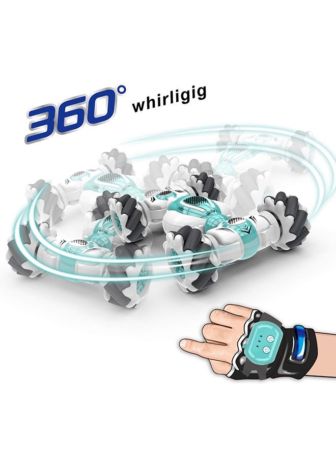 Arabest سيارة تعمل بالتحكم عن بعد، سيارة حيلة رباعية الدفع بتردد 2.4 جيجا هرتز، سيارة بمستشعر للإيماءات، سيارة قابلة للتشوه لجميع التضاريس على الطرق الوعرة مع تقلب 360¬∞ ودوران على الوجهين، سيارة لعبة كهربائية للأولاد والبنات (أخضر) - Image 2