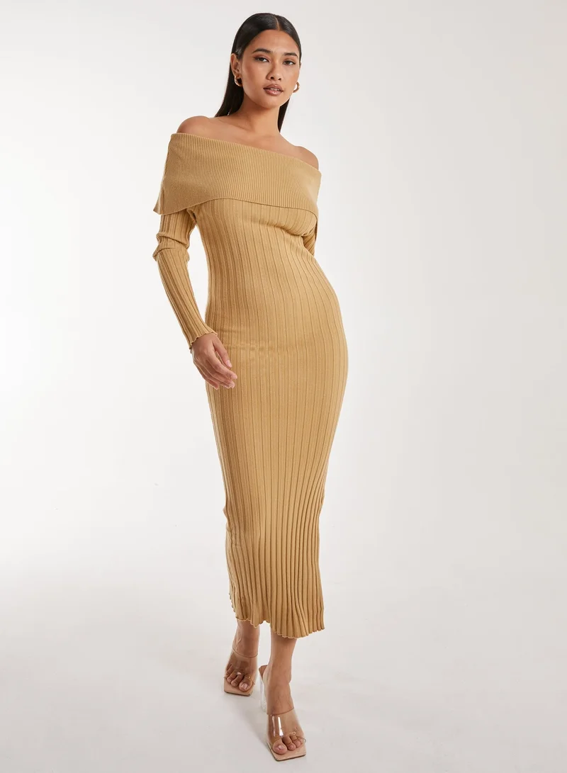 Pink Vanilla  Bardot Ribbed Knit Maxi Dress for Women | Best Price UAE