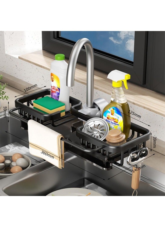 FLYROAD Kitchen Sink Caddy Organizer with Dish Towels Drying Rack & Hooks Over Faucet Hanging Faucet Drain Rack for Sink Organizer (Black) - Image 2