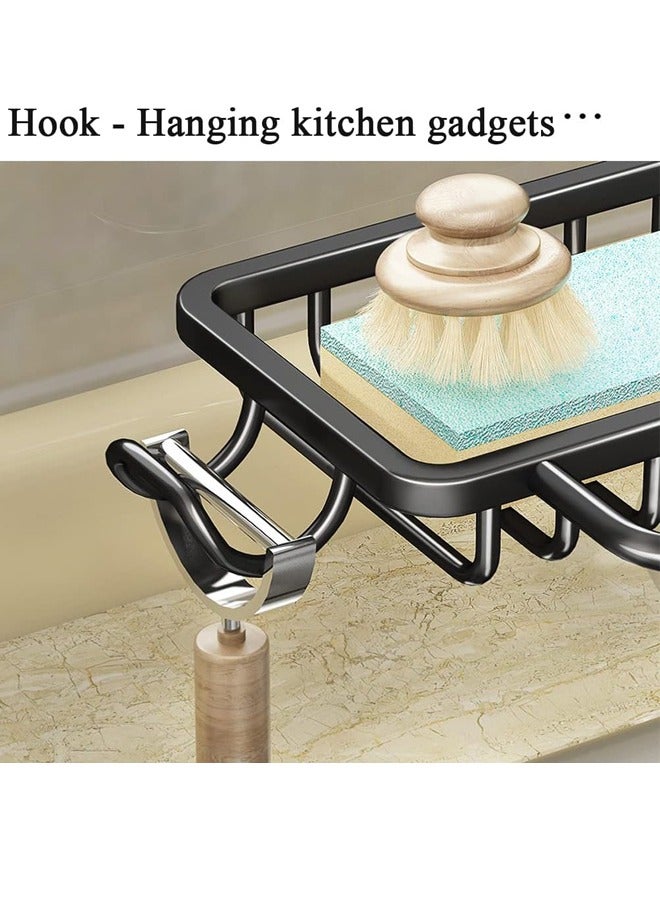 FLYROAD Kitchen Sink Caddy Organizer with Dish Towels Drying Rack & Hooks Over Faucet Hanging Faucet Drain Rack for Sink Organizer (Black) - Image 4