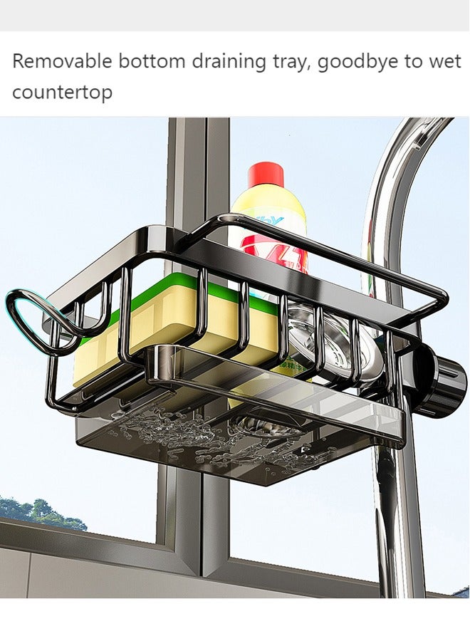 FLYROAD Kitchen Sink Caddy Organizer with Dish Towels Drying Rack & Hooks Over Faucet Hanging Faucet Drain Rack for Sink Organizer (Black) - Image 3