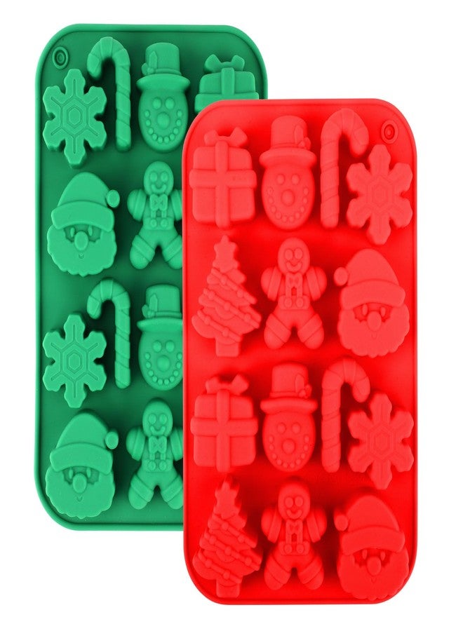 XIHIRCD 2 Pcs Christmas Silicone Chocolate Molds, Christmas Candy Baking Molds with Cute 3D Snowflake Candy Cane Snowman Gingerbread Man Holiday Candy Molds for DIY Baking - Image 1