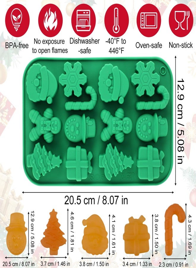 XIHIRCD 2 Pcs Christmas Silicone Chocolate Molds, Christmas Candy Baking Molds with Cute 3D Snowflake Candy Cane Snowman Gingerbread Man Holiday Candy Molds for DIY Baking - Image 2