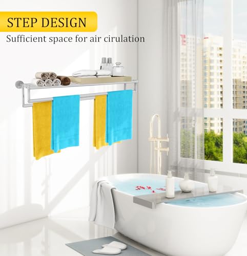XEENEW Double Towel Racks for Bathroom, Towel Rack with Shelf, Towel Shelf with Double Towel Bar Brushed Nickel, Wall Mount Towel Holder Stainless Steel, 32 Inch Towel Bar with Shelf - Image 5