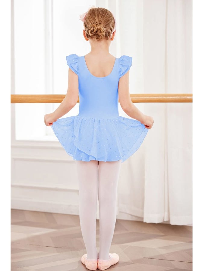 Arshiner Girls Ruffle Sleeve Ballet Dance Dress Tutu Skirted Leotard, Blue, 3-4 Years - Image 4