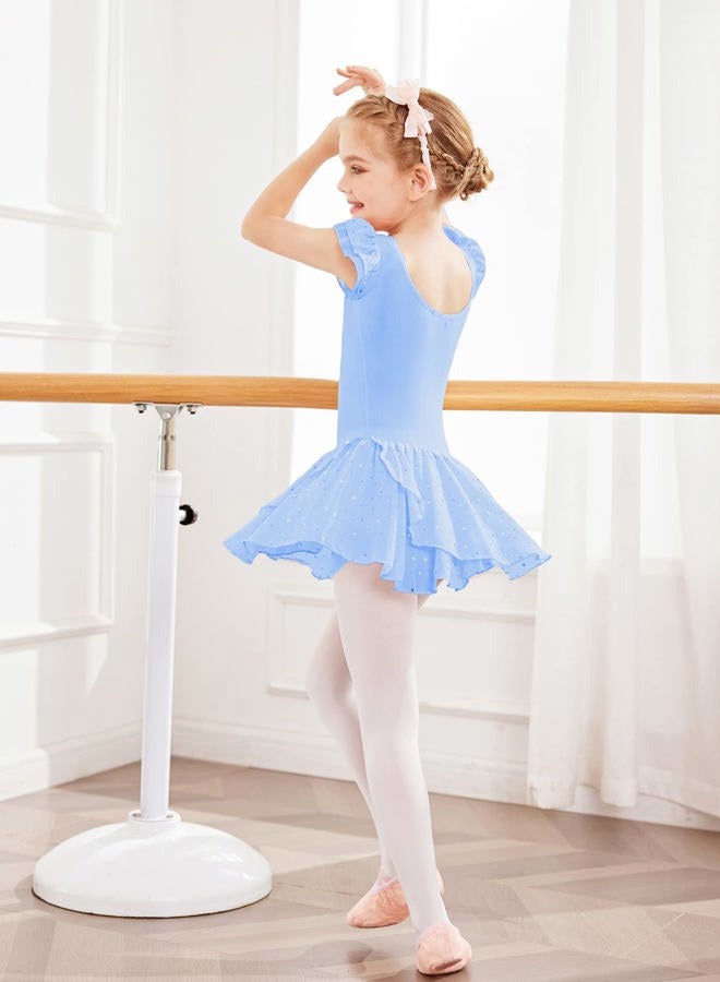 Arshiner Girls Ruffle Sleeve Ballet Dance Dress Tutu Skirted Leotard, Blue, 3-4 Years - Image 3