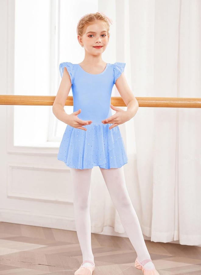 Arshiner Girls Ruffle Sleeve Ballet Dance Dress Tutu Skirted Leotard, Blue, 3-4 Years - Image 2