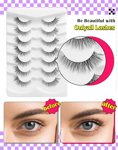 Onlyall Natural Lashes Wispy Lashes Natural Look False Eyelashes Natural Flared Eyelashes False Eye Lashes Soft Fluffy Lashes 7 Pairs DK53 - Image 3