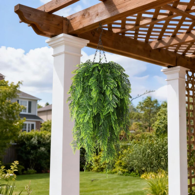 ZFProcess Artificial Faux Hanging Plants Basket for Spring Outdoor Summer Decoration, Fake Grass Plant UV Resistant Look Real for Outside Porch Home Patio Balcony Yard(Green) - Image 3