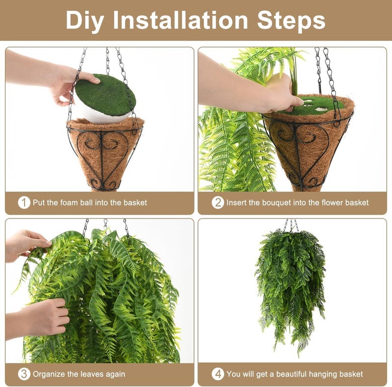 ZFProcess Artificial Faux Hanging Plants Basket for Spring Outdoor Summer Decoration, Fake Grass Plant UV Resistant Look Real for Outside Porch Home Patio Balcony Yard(Green) - Image 1