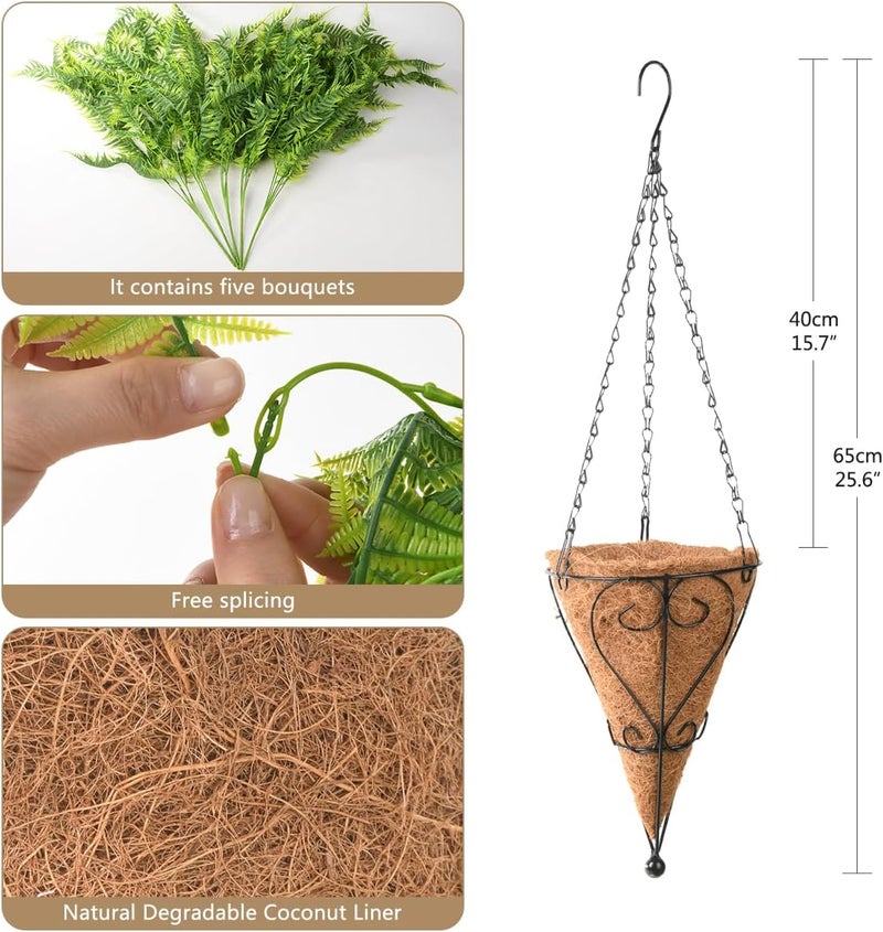 ZFProcess Artificial Faux Hanging Plants Basket for Spring Outdoor Summer Decoration, Fake Grass Plant UV Resistant Look Real for Outside Porch Home Patio Balcony Yard(Green) - Image 2