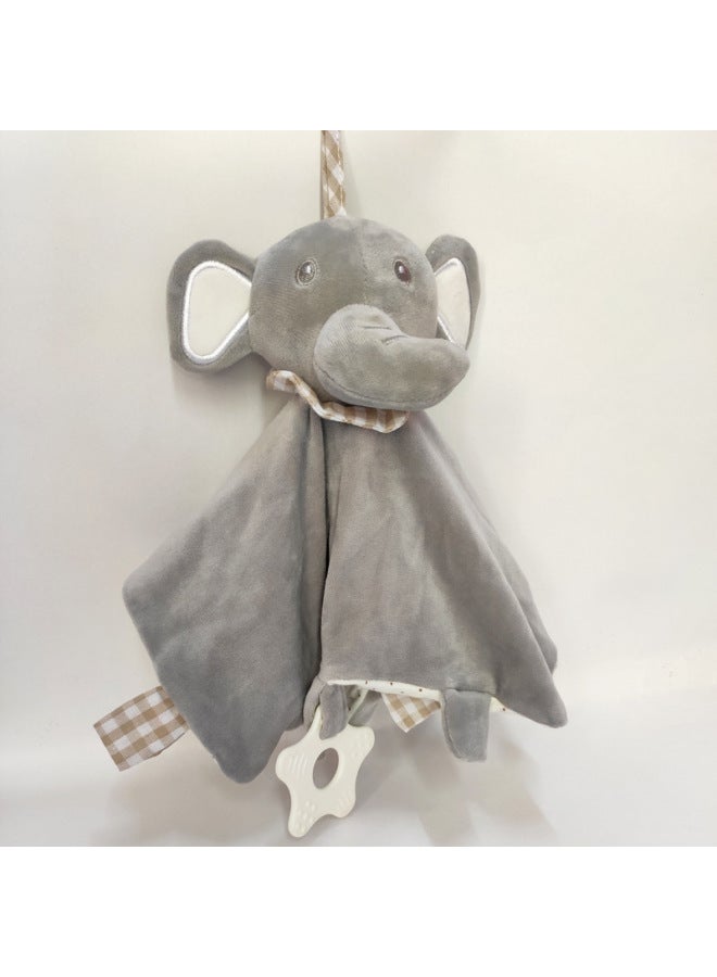 Baby Soothing Towel Plush Teething Toy Interactive Soft Doll Infant Comforter Mouthable Snackable Blanket Visual Auditory Stimulation-Color:dark Gray Anthem Elephant - Image 1