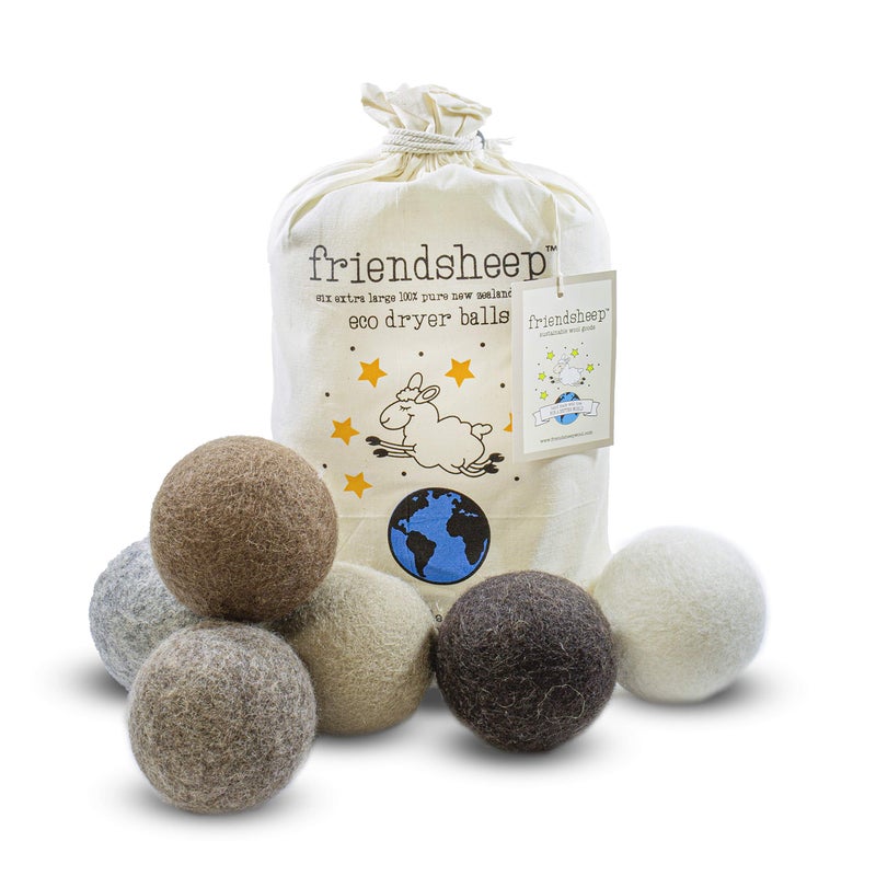 Friendsheep Wool Dryer Balls, Organic Reusable Fabric Softener Alternative for Laundry, Handmade, Fair Trade, Hypoallergenic, Eco-Friendly, Plastic-Free (6 Pack XL - Natural Mystic) - Image 1