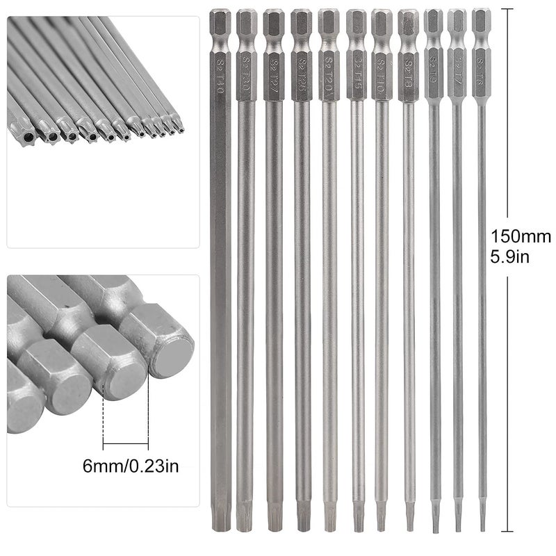 CPROSP Torx Screwdriver Set 150 mm Long, with 2 Torx Screwdrivers, T6, T7, T8, T9, T10, T15, T20, T25, T27, T30, T40, S2 Steel, Star Head - Image 2