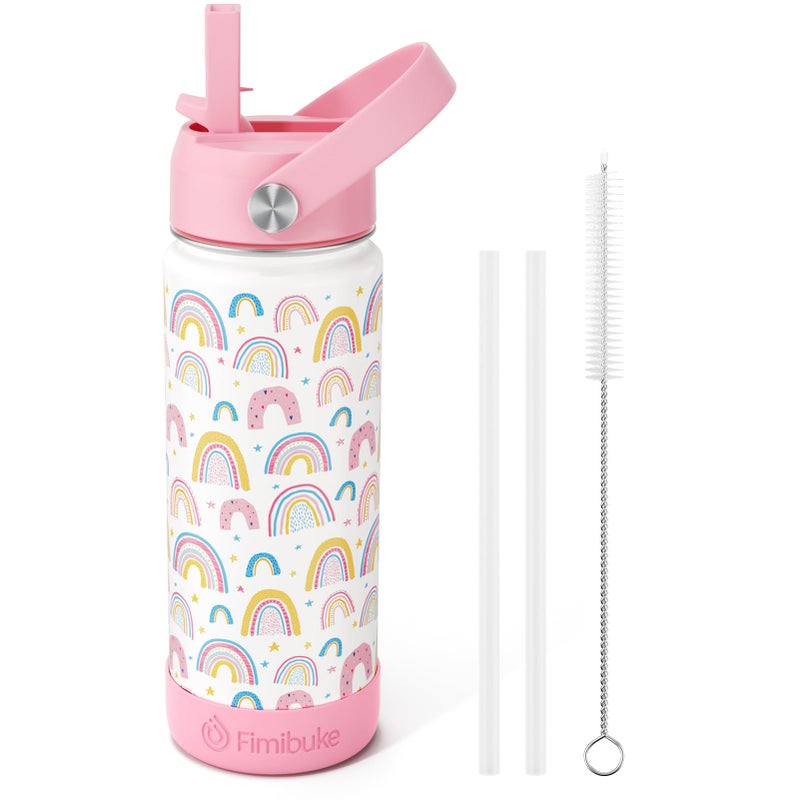 Fimibuke Kids Insulated Water Bottle 18oz BPA FREE 188 Stainless Steel Kids Cup with Straw Travel Tumbler Double Wall Vacuum Leak Proof Toddler Water Bottle for School Boys Girls1 Pack Rainbow