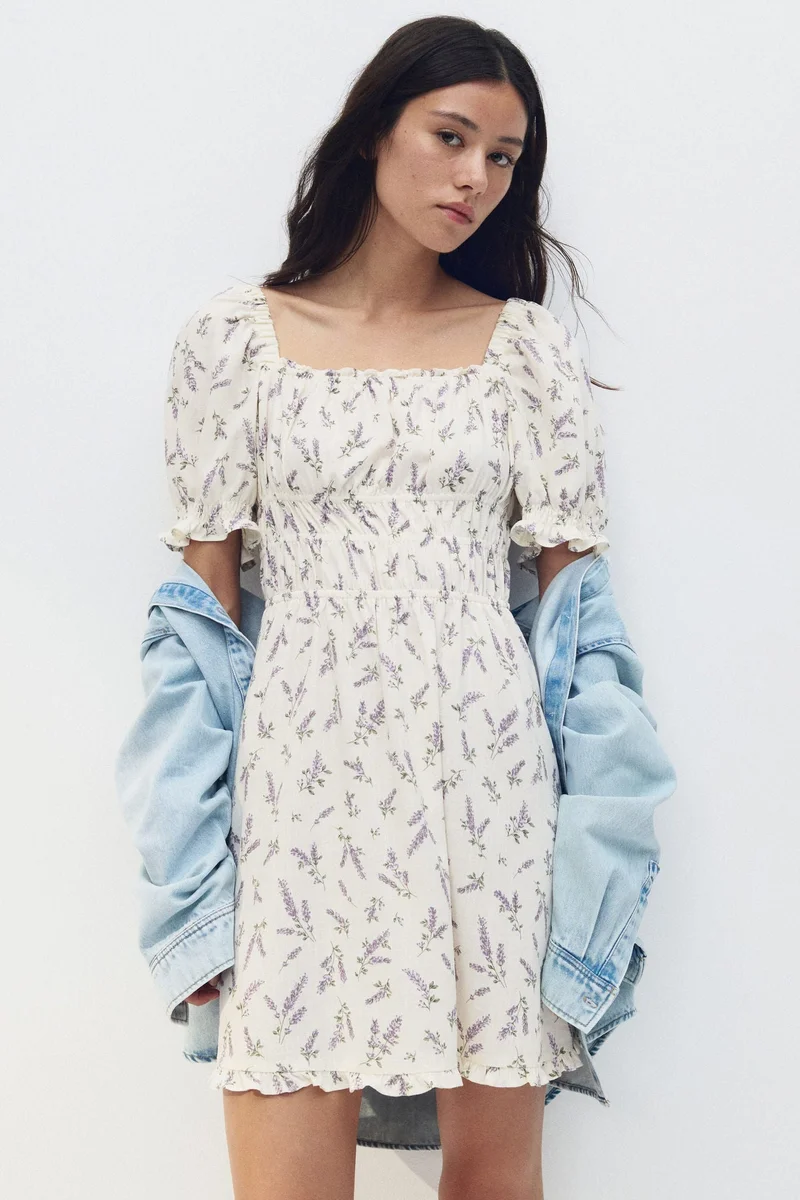 اتش اند ام فستان من نسيج مرن ومجعد