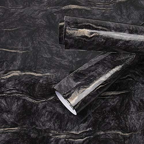 RAUSHIK PVC Vinyl Solid Self Adhesive Waterproof Old Furniture/Wooden Door Wardrobe/Desktop/Wall Stickers (12 X 48 Inch, Black Marble) - Image 1