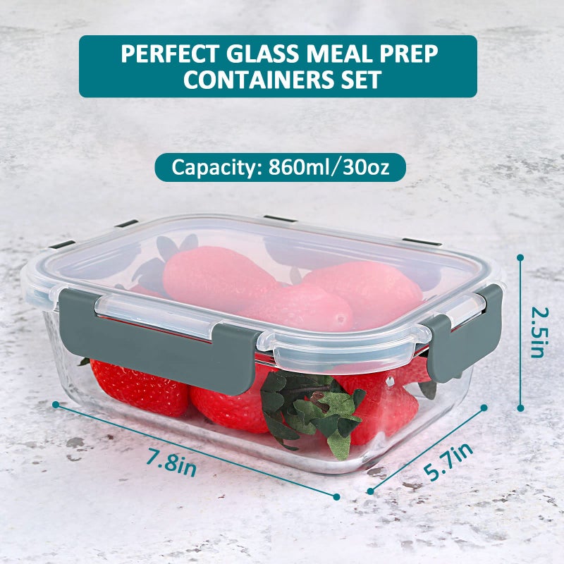 M MCIRCO [5-Packs, 30 Oz] Glass Meal Prep Containers with Snap Locking Lids Glass Food Containers,Airtight Lunch Container,Microwave, Oven, Freezer and Dishwasher - Image 2