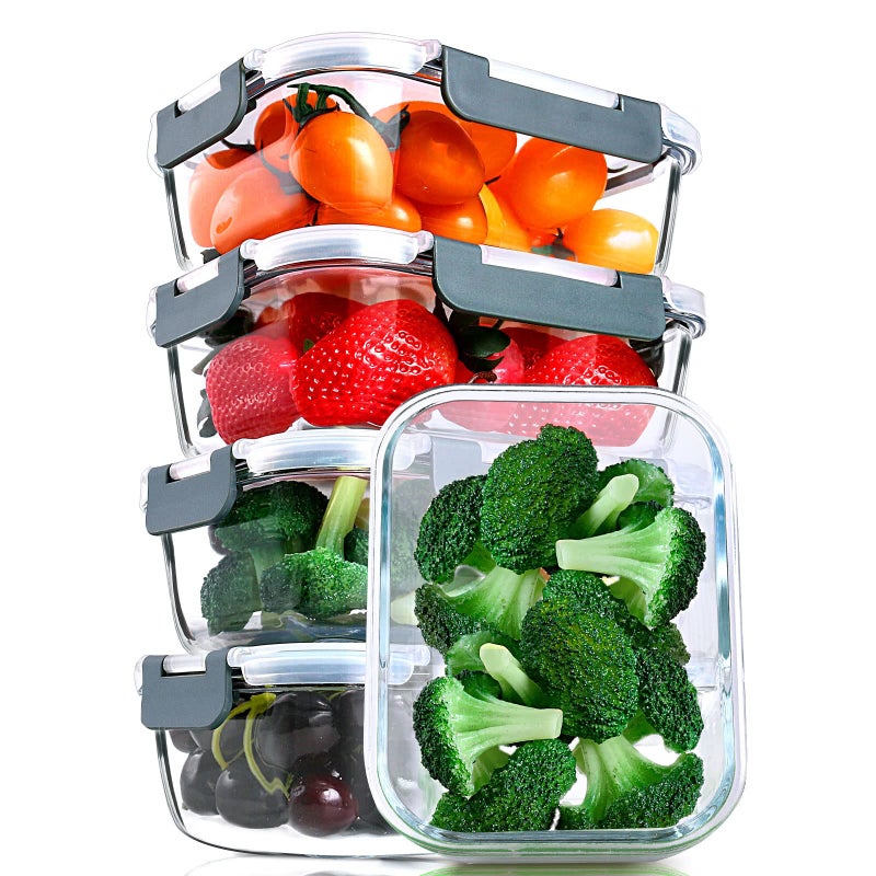 M MCIRCO [5-Packs, 30 Oz] Glass Meal Prep Containers with Snap Locking Lids Glass Food Containers,Airtight Lunch Container,Microwave, Oven, Freezer and Dishwasher - Image 1