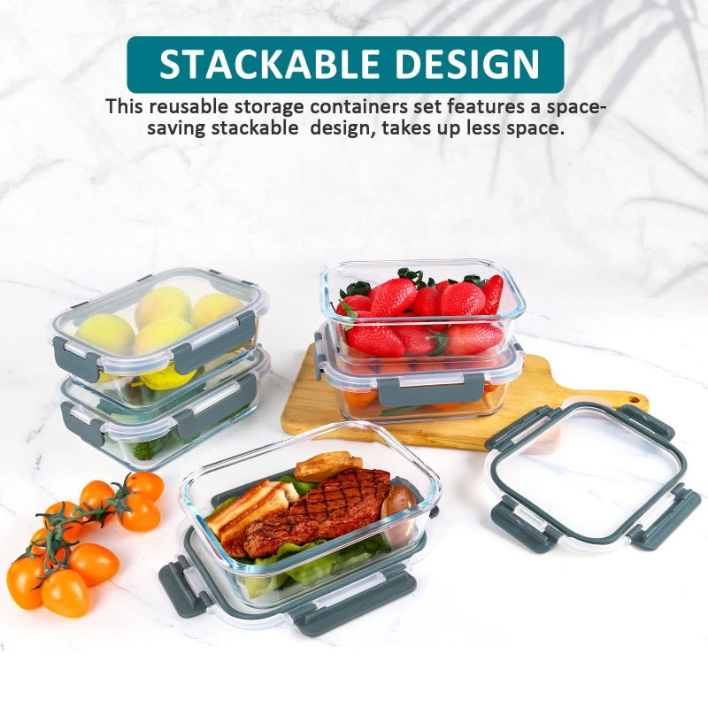 M MCIRCO [5-Packs, 30 Oz] Glass Meal Prep Containers with Snap Locking Lids Glass Food Containers,Airtight Lunch Container,Microwave, Oven, Freezer and Dishwasher - Image 5