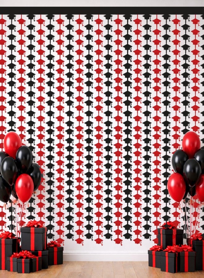 OHOME زينة حفل التخرج 2026 - قبعة تخرج حمراء وسوداء، شرائط لامعة، خلفية لافتة | دعائم كشك تصوير التخرج، لوازم حفلات داخلية وخارجية - زينة حفلات التخرج، عبوة من قطعتين - Image 1