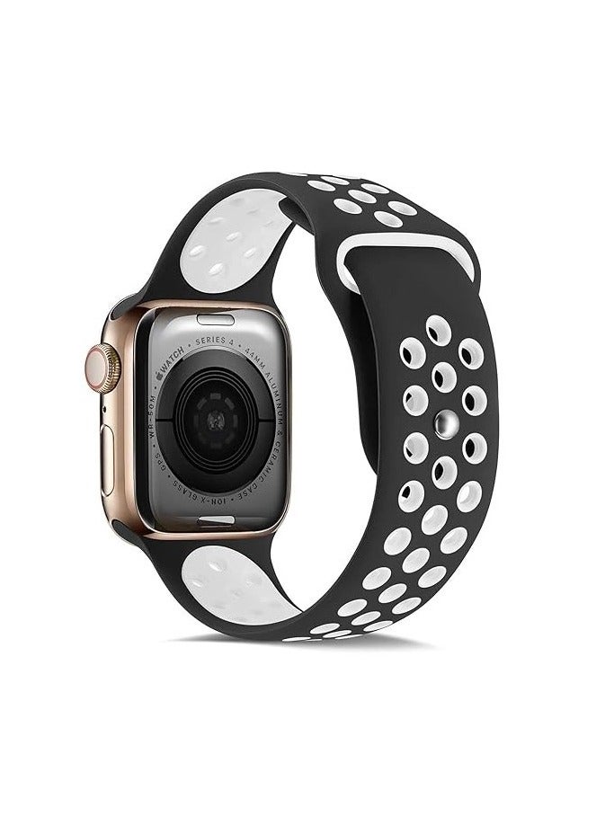 FITIT أشرطة FITIT لسلسلة ساعة آبل 3 وما فوق (حالات 41 مم و38 مم و40 مم)، حزام معصم بديل من السيليكون الناعم القابل للتنفس، أسود وأبيض - Image 2