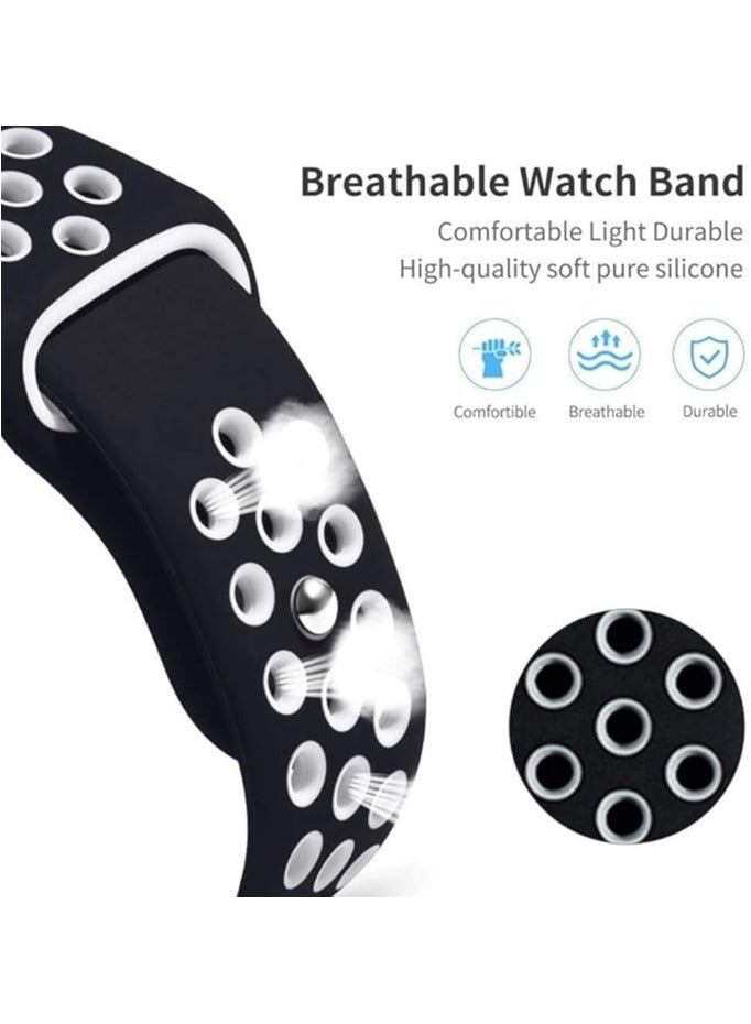 FITIT أشرطة FITIT لسلسلة ساعة آبل 3 وما فوق (حالات 41 مم و38 مم و40 مم)، حزام معصم بديل من السيليكون الناعم القابل للتنفس، أسود وأبيض - Image 4