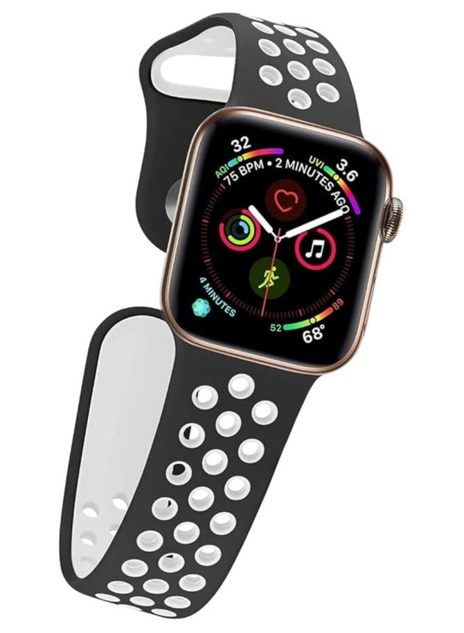 FITIT أشرطة FITIT لسلسلة ساعة آبل 3 وما فوق (حالات 41 مم و38 مم و40 مم)، حزام معصم بديل من السيليكون الناعم القابل للتنفس، أسود وأبيض - Image 5