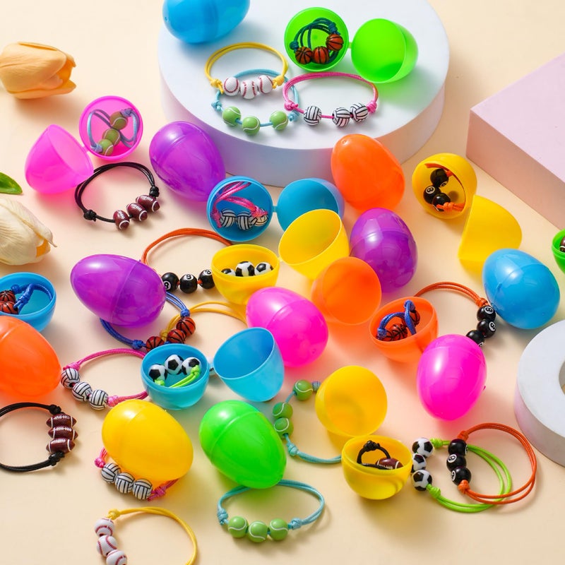 Zivilic Prefilled Easter Eggs with Toys 56 Pcs Easter Basket Stuffers Easter Eggs Filled with Sports Ball Bracelets Gifts for Kids Easter Egg Hunt Fillers(28 Eggs+ 28 Bracelets) - Image 3