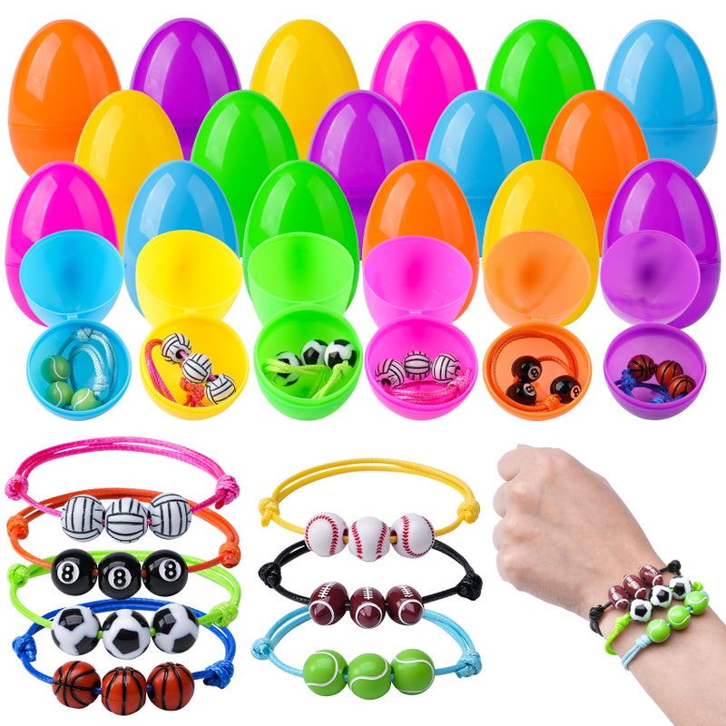 Zivilic Prefilled Easter Eggs with Toys 56 Pcs Easter Basket Stuffers Easter Eggs Filled with Sports Ball Bracelets Gifts for Kids Easter Egg Hunt Fillers(28 Eggs+ 28 Bracelets) - Image 1