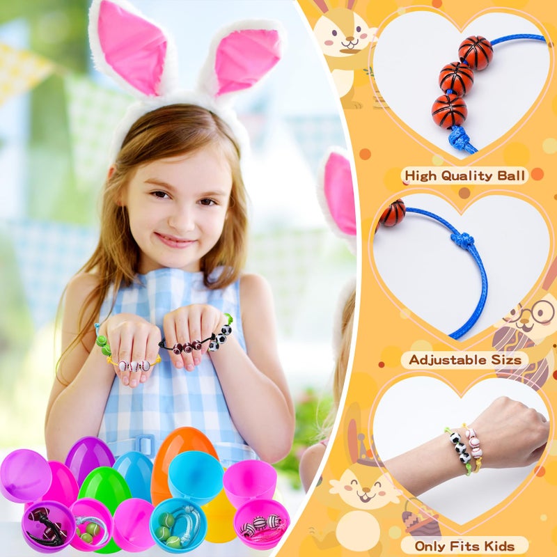 Zivilic Prefilled Easter Eggs with Toys 56 Pcs Easter Basket Stuffers Easter Eggs Filled with Sports Ball Bracelets Gifts for Kids Easter Egg Hunt Fillers(28 Eggs+ 28 Bracelets) - Image 4