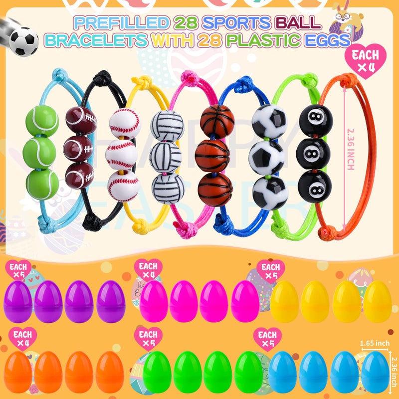 Zivilic Prefilled Easter Eggs with Toys 56 Pcs Easter Basket Stuffers Easter Eggs Filled with Sports Ball Bracelets Gifts for Kids Easter Egg Hunt Fillers(28 Eggs+ 28 Bracelets) - Image 2