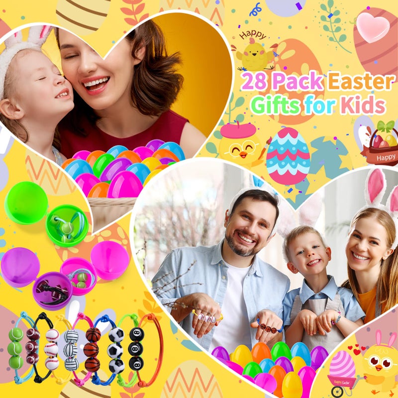 Zivilic Prefilled Easter Eggs with Toys 56 Pcs Easter Basket Stuffers Easter Eggs Filled with Sports Ball Bracelets Gifts for Kids Easter Egg Hunt Fillers(28 Eggs+ 28 Bracelets) - Image 5