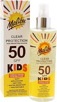 Malibu Sun Kids SPF 50 Clear Protection Sunscreen High Protection Water Resistant Dry Feel 250ml - Image 1