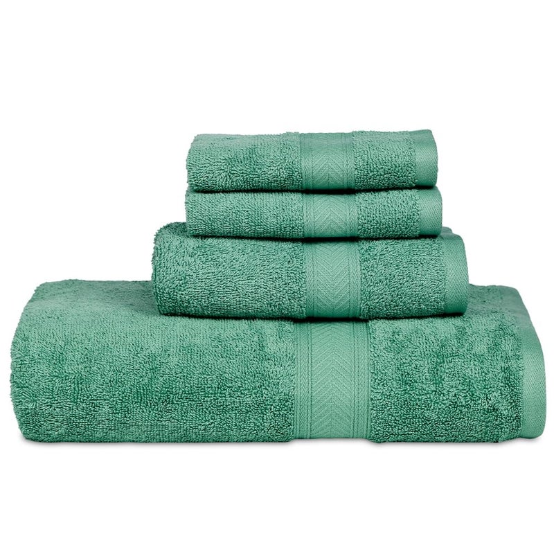 Casa Lino 100 Cotton Bath Towels Set of 4 1 Bath Towel 1 Hand Towel 2 Wash Cloths Bathroom Towels and Washcloths Set Complete Bathroom Set Guest Room Essentials Green