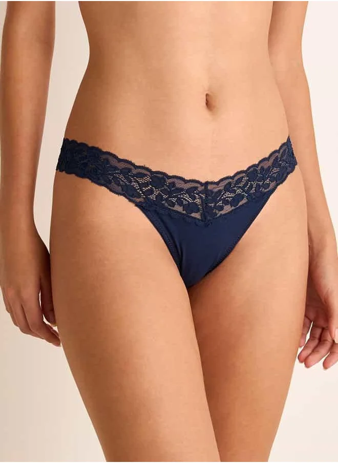 فاف Thongs with Elasticated Waistband and Lace Detail