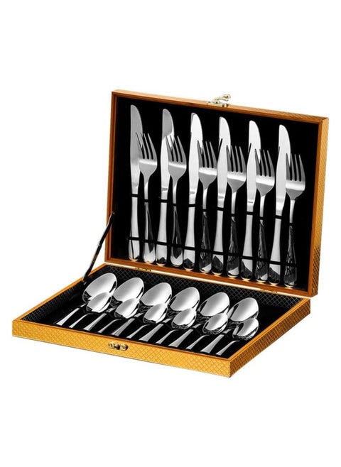 24 Pcs Stainless Steel Cutlery Spoon Fork and Knives Luxury Set Silver