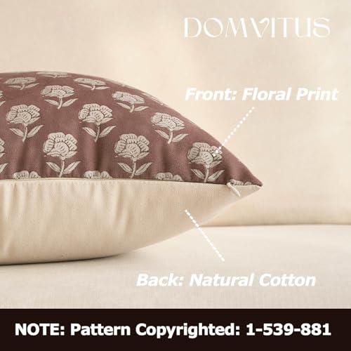 DOMVITUS Floral Pillow Covers 20x20 Throw Pillow Covers Decorative Farmhouse Block Floral Print Vintage Pillow Cover for Living Room Couch Bed, Brown, 1PC - Image 2